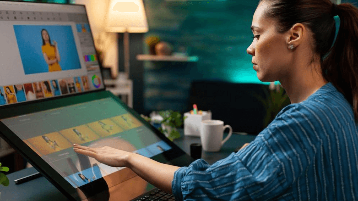 A graphic designer working on her digital designs